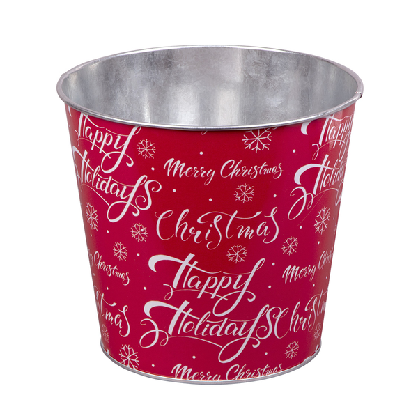 Metal pot happy holidays 16x15cm rojo             